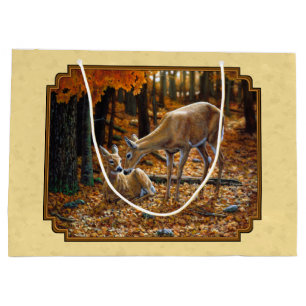 Sacola Para Presentes Grande Whitetail Deer Fawn e Doe Yellow