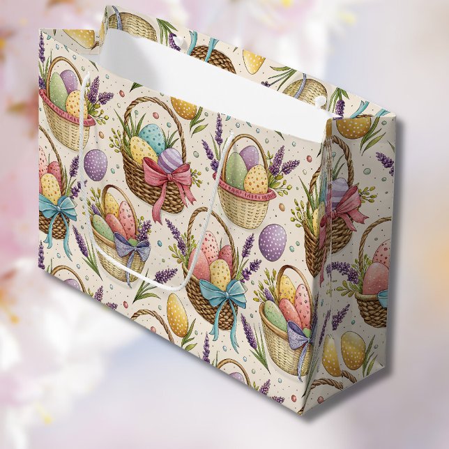 Sacola Para Presentes Grande Wicker Basket Easter Eggs with Lavender (Criador carregado)