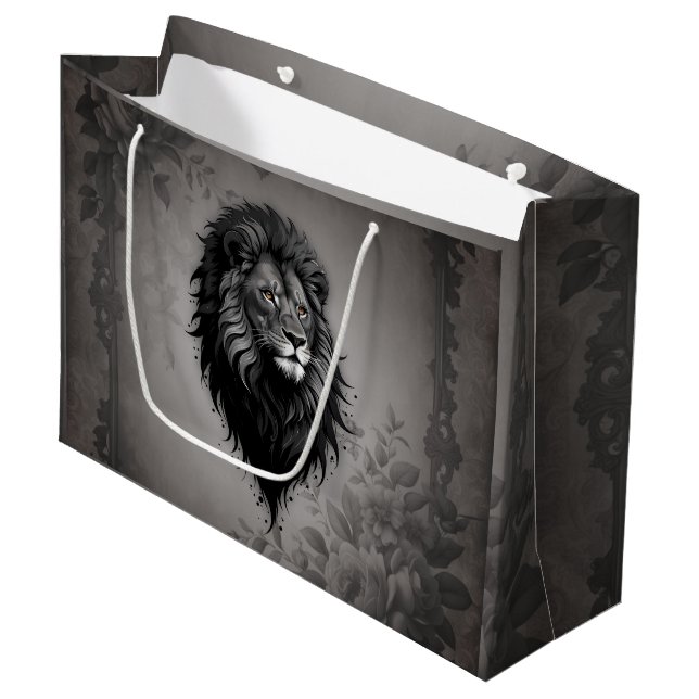 Sacola Para Presentes Grande Wild Grace: retrato impressionante de um leão (Frente inclinada)