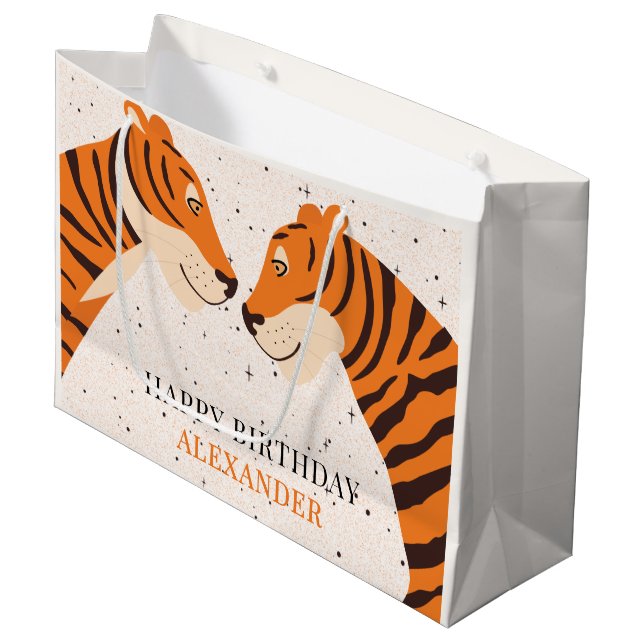 Sacola Para Presentes Grande Wild One Safari Tiger Happy Birthday (Frente inclinada)