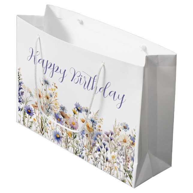 Sacola Para Presentes Grande Wildflower Floral Birthday (Frente inclinada)