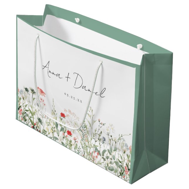 Sacola Para Presentes Grande Wildflower Meadow Wedding Obrigado (Frente inclinada)