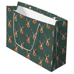 Sacola Para Presentes Grande Wildlife Deer Head Watercolor