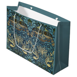 Sacola Para Presentes Grande William Morris Desenho Tecido de Pavão e Dragão