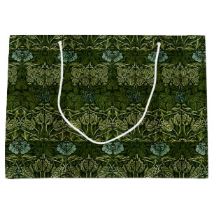 Sacola Para Presentes Grande William Morris Folhas Verdes Grandes e Flor Azul