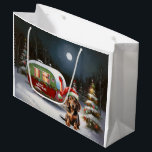 Sacola Para Presentes Grande Winter Dachshund Caravan Christmas Adventure<br><div class="desc">Adotar a magia de uma noite de inverno nevada enquanto uma caravana desliza graciosamente através da paisagem iluminada pela lua. A beleza serena da neve escutadora e o brilho encantador da lua criam uma cena cativante,  prometendo uma aventura inesquecível de Natal cheia de calor,  alegria e memórias queridas.</div>