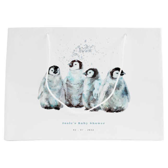 Sacola Para Presentes Grande Winter Penguin Baby Shower (Frente)