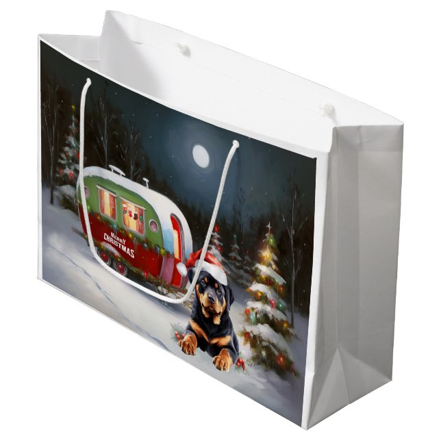 Sacola Para Presentes Grande Winter Rottweiler Caravan Christmas Adventure (Frente inclinada)