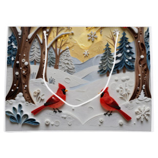 Sacola Para Presentes Grande Winter Scene | Enchanted Forest & Cardinals