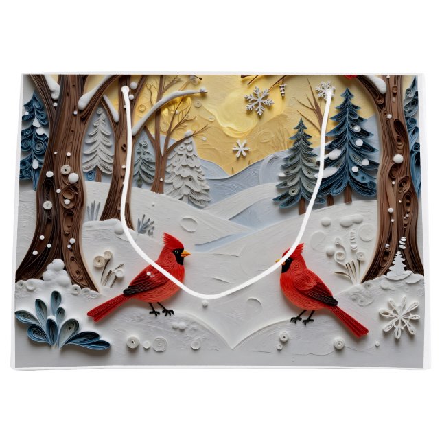 Sacola Para Presentes Grande Winter Scene | Enchanted Forest & Cardinals (Frente)