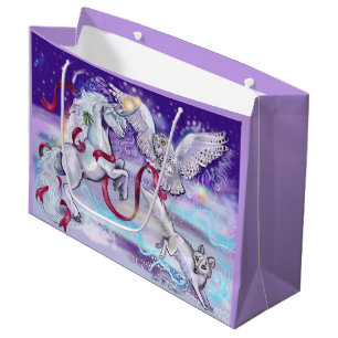 Sacola Para Presentes Grande Winter Unicorn Fantasy