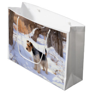 Sacola Para Presentes Grande Wire Fox Terrier Deixe Nevar Natal 