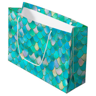 Sacola Para Presentes Grande Wonky Watercolor Teal Glitter Metal Scales de Sere