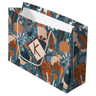 Sacola Para Presentes Grande Woodland Fall Pumpkins Monograma