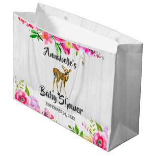 Sacola Para Presentes Grande Woodland Fawn Deer Watercolor Chá de fraldas Flora