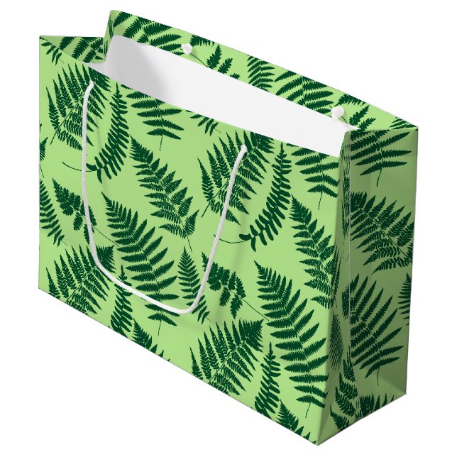 Sacola Para Presentes Grande Woodland Fern Pattern, Emerald e Light Green (Frente inclinada)