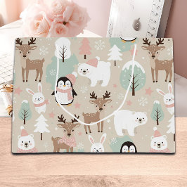 Sacola Para Presentes Grande Woodland Whimsical Forest Animals Winter