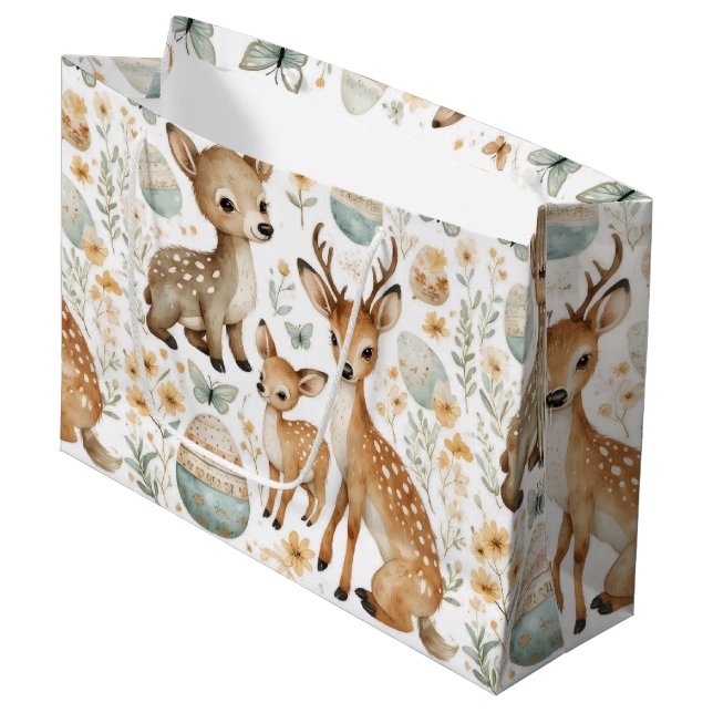 Sacola Para Presentes Grande Woodland Wild Animals Deer Baby Fawn Spring Easter (Frente inclinada)