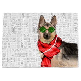 Sacola Para Presentes Grande Woof Art Funny German shepherd Natal