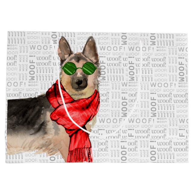 Sacola Para Presentes Grande Woof Art Funny German shepherd Natal (Verso)