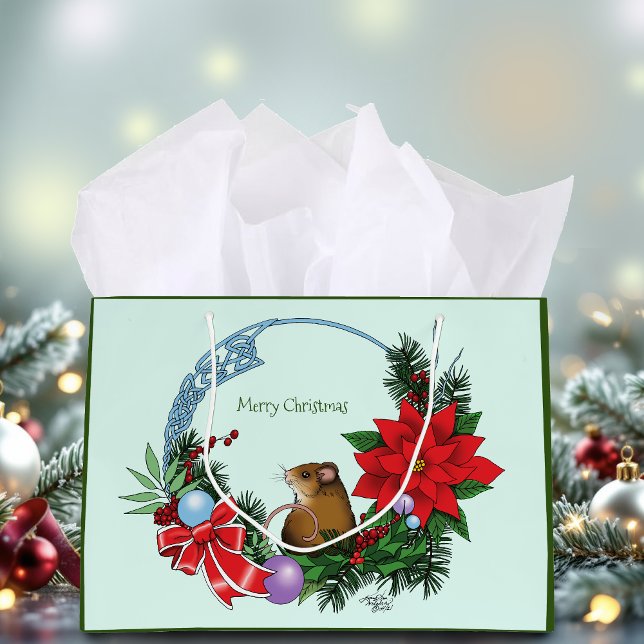 Sacola Para Presentes Grande Wreath do rato de Natal (Criador carregado)