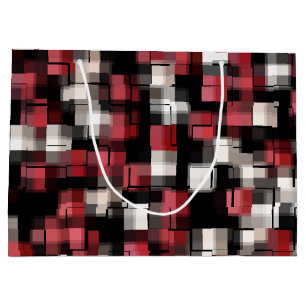 Sacola Para Presentes Grande Xadrez Abstrato Preto Bege Marrom