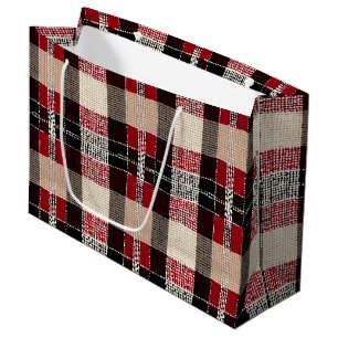Sacola Para Presentes Grande Xadrez Clássica de Tartan Vermelho e Preto - Tecid