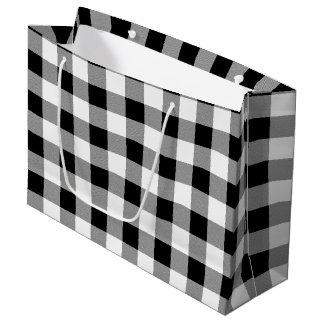 Sacola Para Presentes Grande Xadrez de Búfalo Preto e Branco