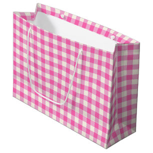 Sacola Para Presentes Grande Xadrez de Cottagecore Rosa Gingham