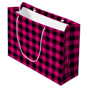 Sacola Para Presentes Grande Xadrez de Gingham Preto e Rosa