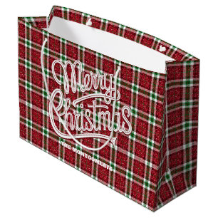 Sacola Para Presentes Grande Xadrez de Natal Brilhante