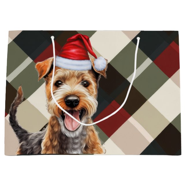 Sacola Para Presentes Grande Xadrez de Natal Lakeland Terrier Dog Lover (Frente)