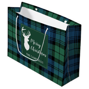 Sacola Para Presentes Grande Xadrez de Natal Tartan Clan Campbell Personalizada