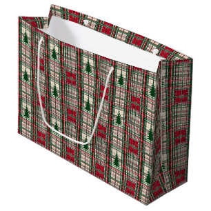 Sacola Para Presentes Grande Xadrez de Natal Vermelha e Verde