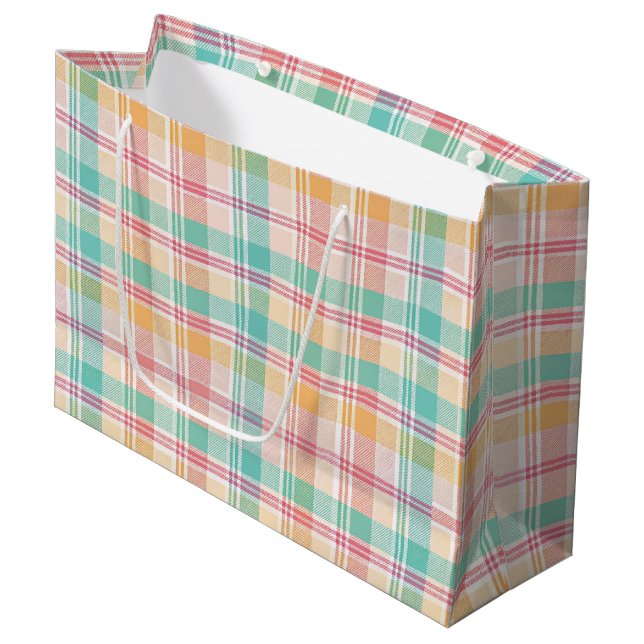 Sacola Para Presentes Grande Xadrez Escocês Multicolorido (Frente inclinada)