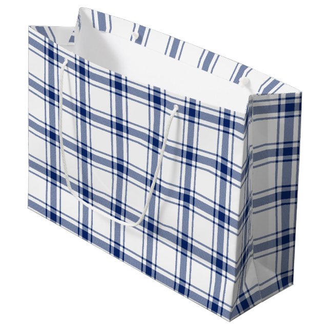 Sacola Para Presentes Grande Xadrez Marinho Azul e Branco (Frente inclinada)