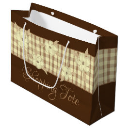 Sacola Para Presentes Grande Xadrez Marrom Dourado