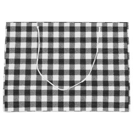 Sacola Para Presentes Grande Xadrez Preto e Branco Gingham Casa de Campo Rústic