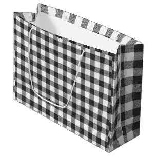 Sacola Para Presentes Grande Xadrez Preto e Branco Gingham Casa de Campo Rústic