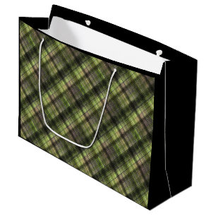 Sacola Para Presentes Grande Xadrez preto verde-preto-branco-escocês