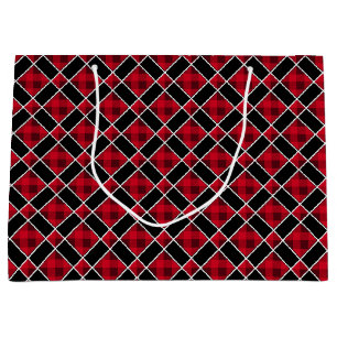 Sacola Para Presentes Grande Xadrez Preto, Vermelho e Branco Moderno