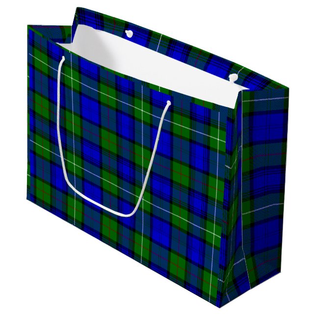 Sacola Para Presentes Grande Xadrez verde azul MacKenzie tartan (Frente inclinada)