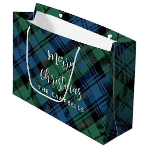 Sacola Para Presentes Grande Xadrez Verde Cheque Russo Natal Campbell Tartan