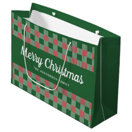 Sacola Para Presentes Grande Xadrez Verde Clássico Feliz Natal