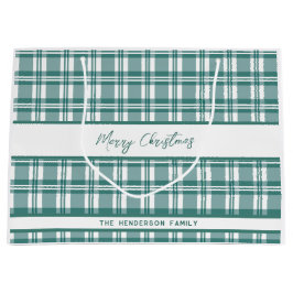 Sacola Para Presentes Grande Xadrez Verde | Feliz Natal | Nome personalizado