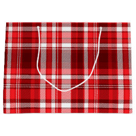 Sacola Para Presentes Grande Xadrez Vermelha Festiva e Branca