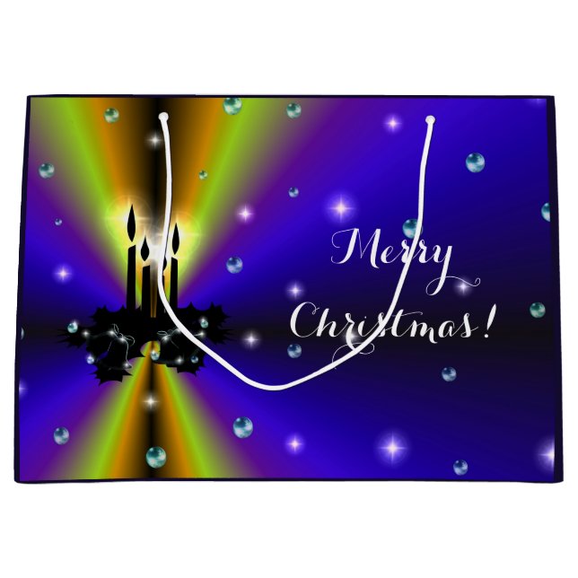 Sacola Para Presentes Grande Xmas Artdeco no Arco Amarelo Roxo (Frente)