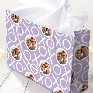 Sacola Para Presentes Grande XOXO Abraços & Beijos 2 Fotos Personalizadas Roxo