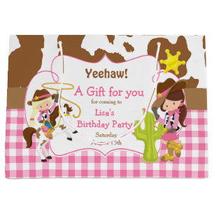 Sacola Para Presentes Grande Yeehaw Cowgirl Western Birthday