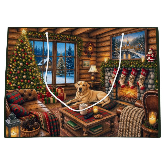 Sacola Para Presentes Grande Yellow Labrador Holiday  (Frente)